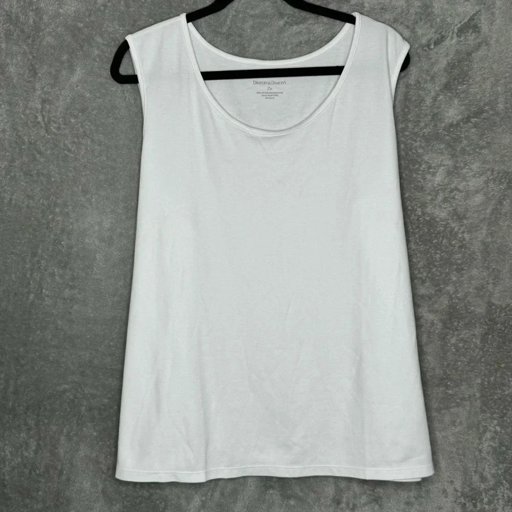 Drapers & Damons 2X Tank Top Shirt White Scoop Neck Sleeveless Cotton Blend Knit